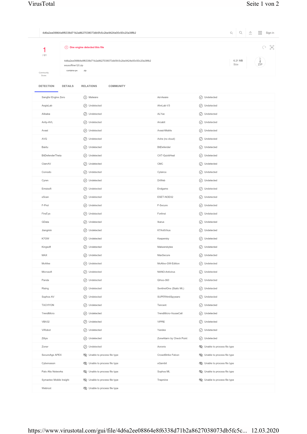 Seite 1 Von 2 Virustotal 12.03.2020