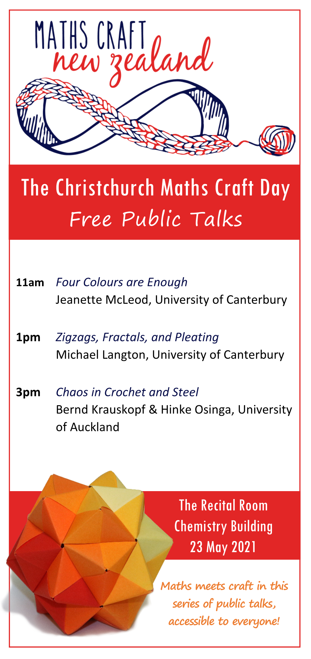 The Christchurch Maths Craft Day Free Public Talks