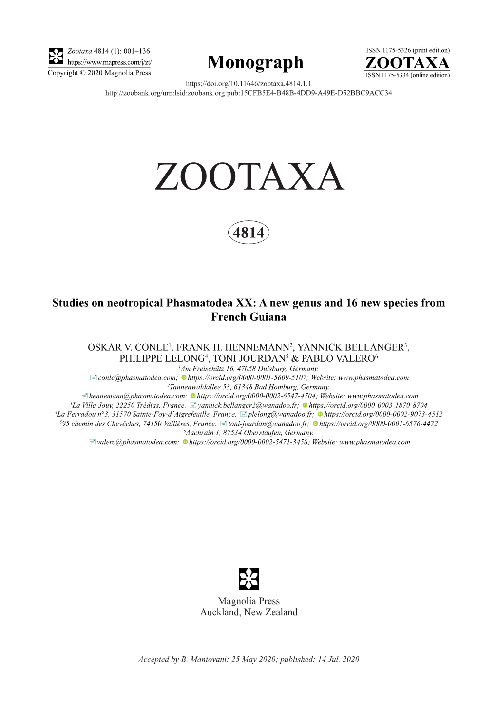 Studies on Neotropical Phasmatodea XX: a New Genus and 16 New Species from French Guiana