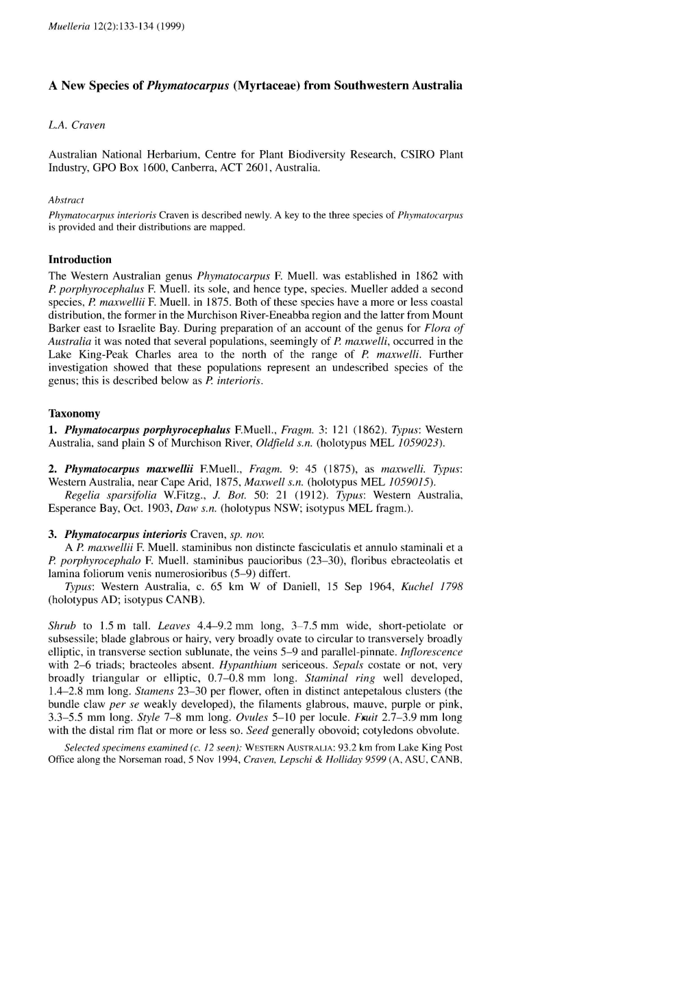 A New Species of Phymatocarpus (Myrtaceae) from Southwestern Australia