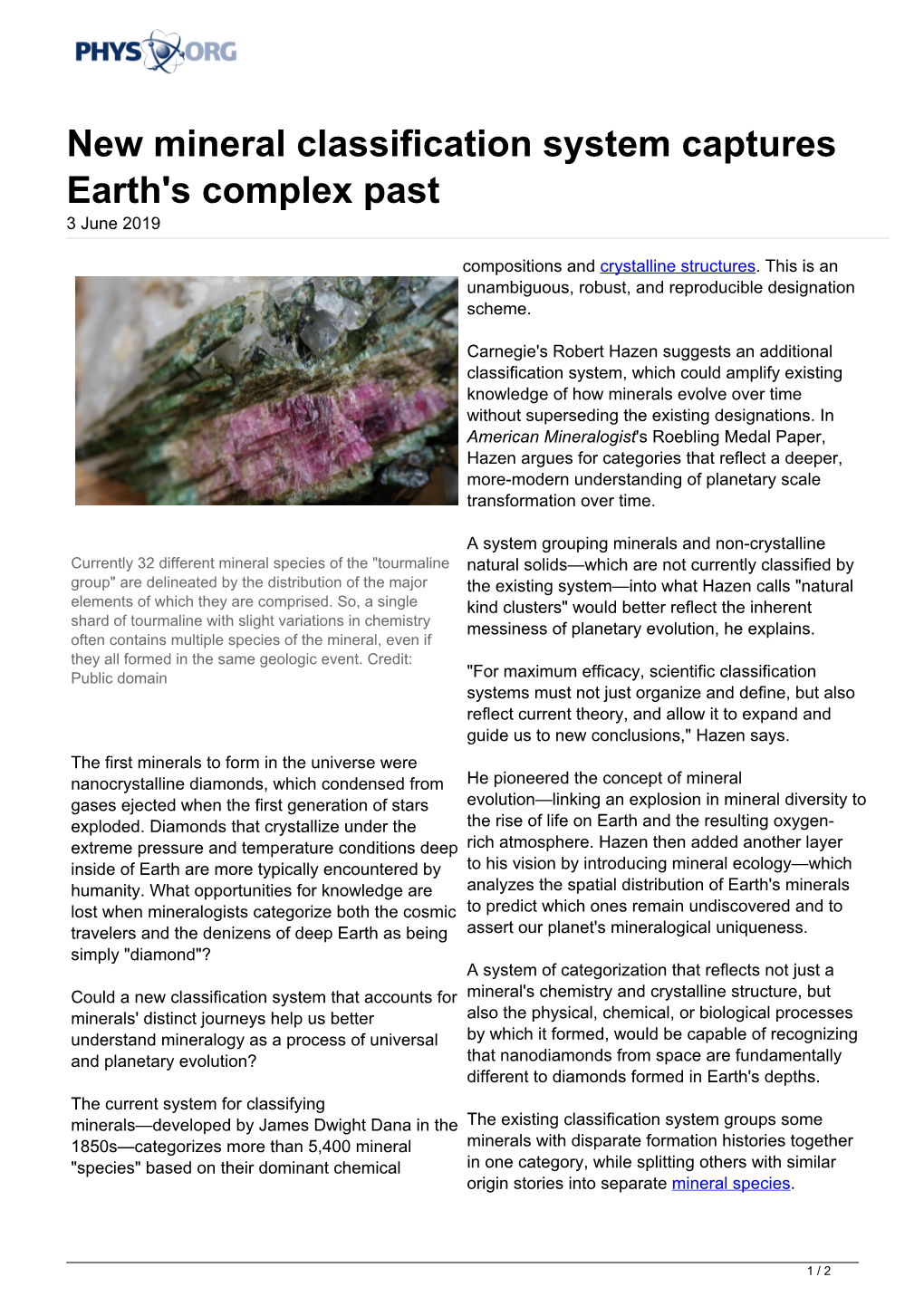 New Mineral Classification System Captures Earth's Complex Past 3 June 2019