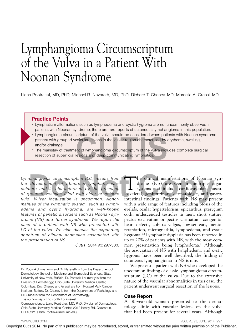 Lymphangioma Circumscriptum of the Vulva in a Patient with Noonan Syndrome