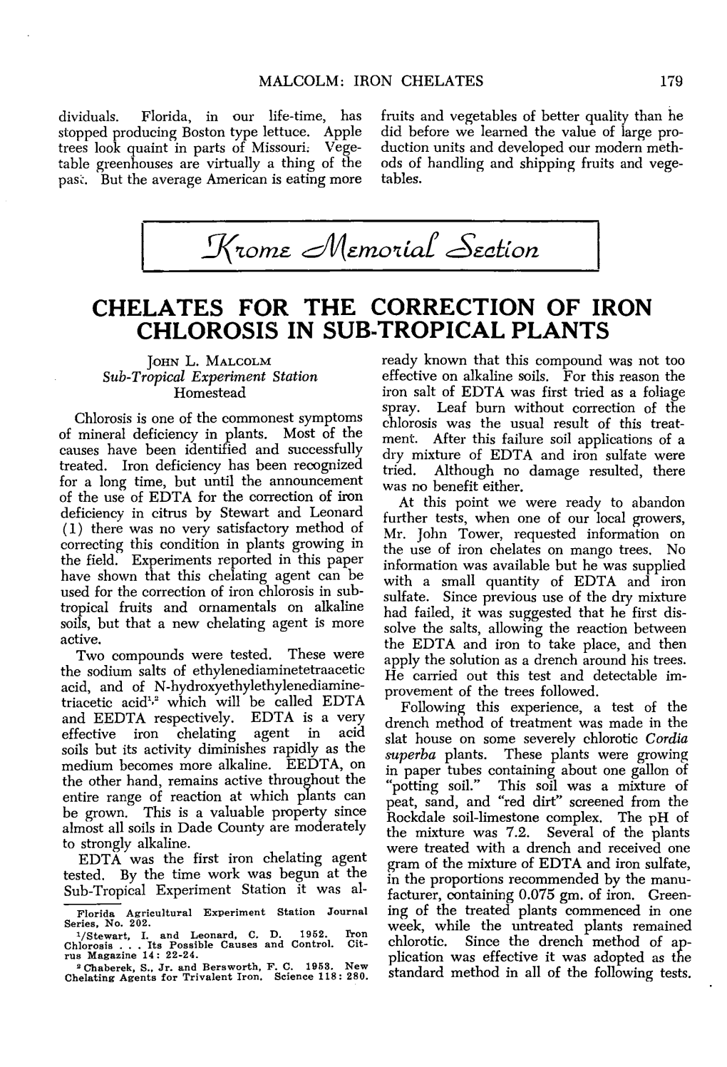 Chelates for the Correction of Iron Chlorosis in Sub-Tropical Plants