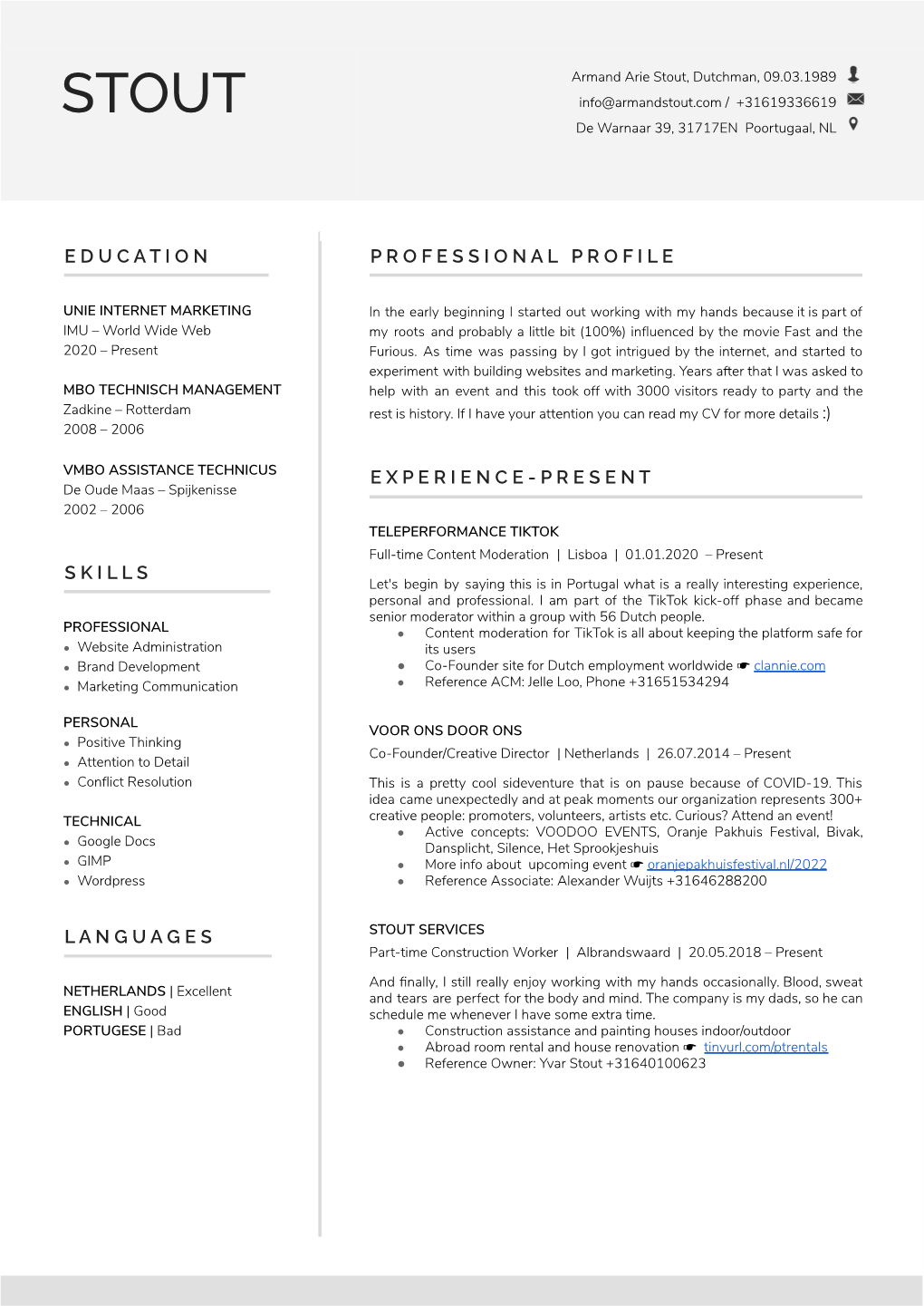 STOUT Curriculum Vitae