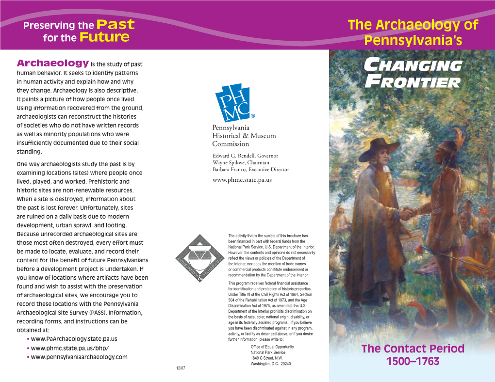 The Archaeology of Pennsylvania's Changing Frontier: the Contact Period, 1500-1763