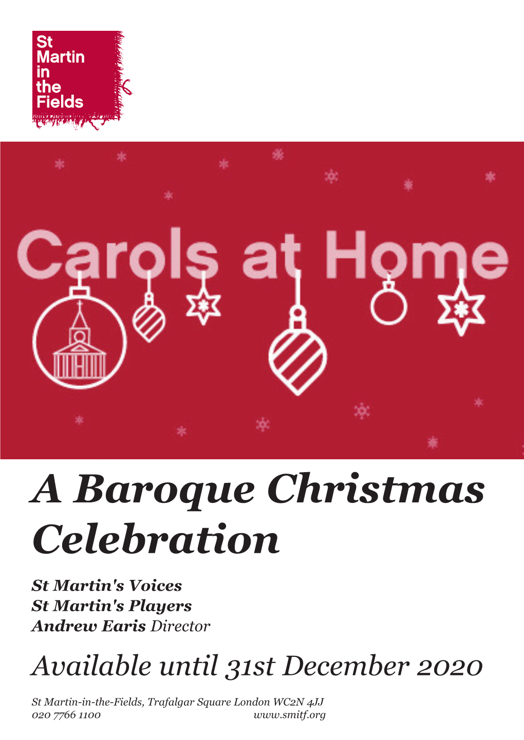 A Baroque Christmas Celebration St Martin's Voices St Martin's Players Andrew Earis Director Available Until 31St December 2020