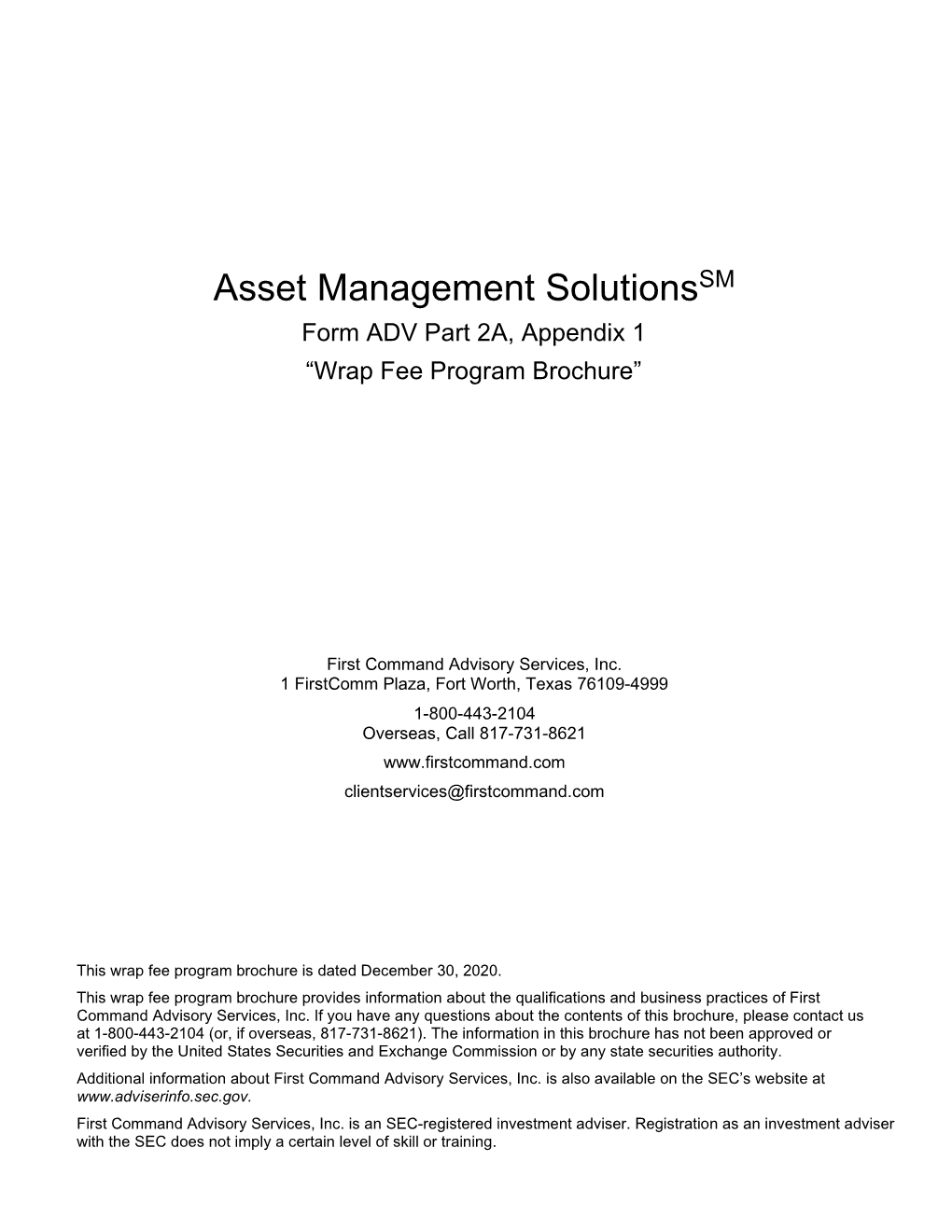 Asset Management Solutionssm Form ADV Part 2A, Appendix 1 “Wrap Fee Program Brochure”