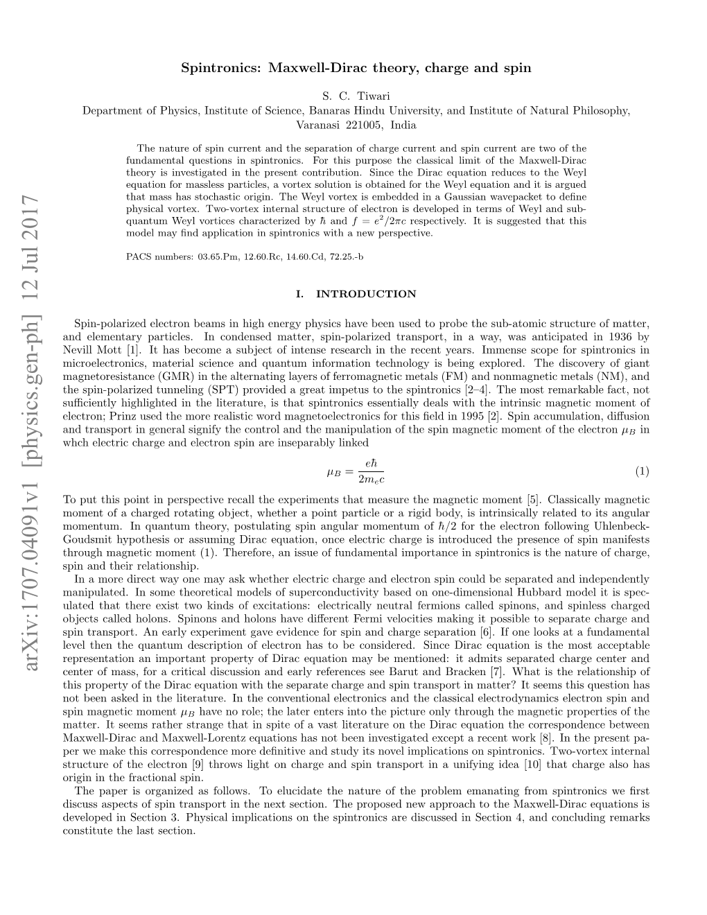 Spintronics: Maxwell-Dirac Theory, Charge and Spin