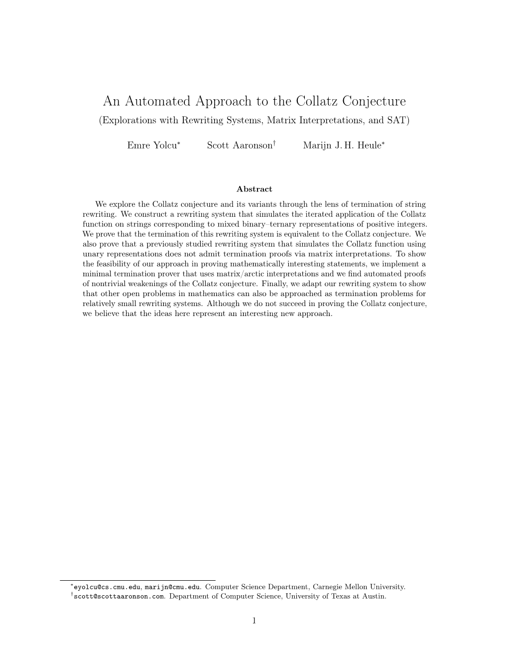 An Automated Approach to the Collatz Conjecture (Explorations with Rewriting Systems, Matrix Interpretations, and SAT)