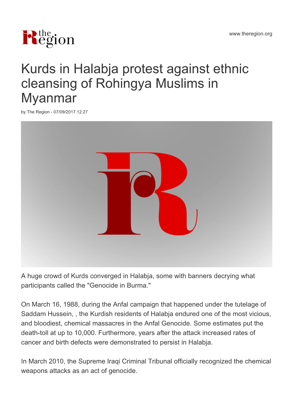 Kurds in Halabja Protest Against Ethnic Cleansing of Rohingya Muslims in Myanmar by the Region - 07/09/2017 12:27