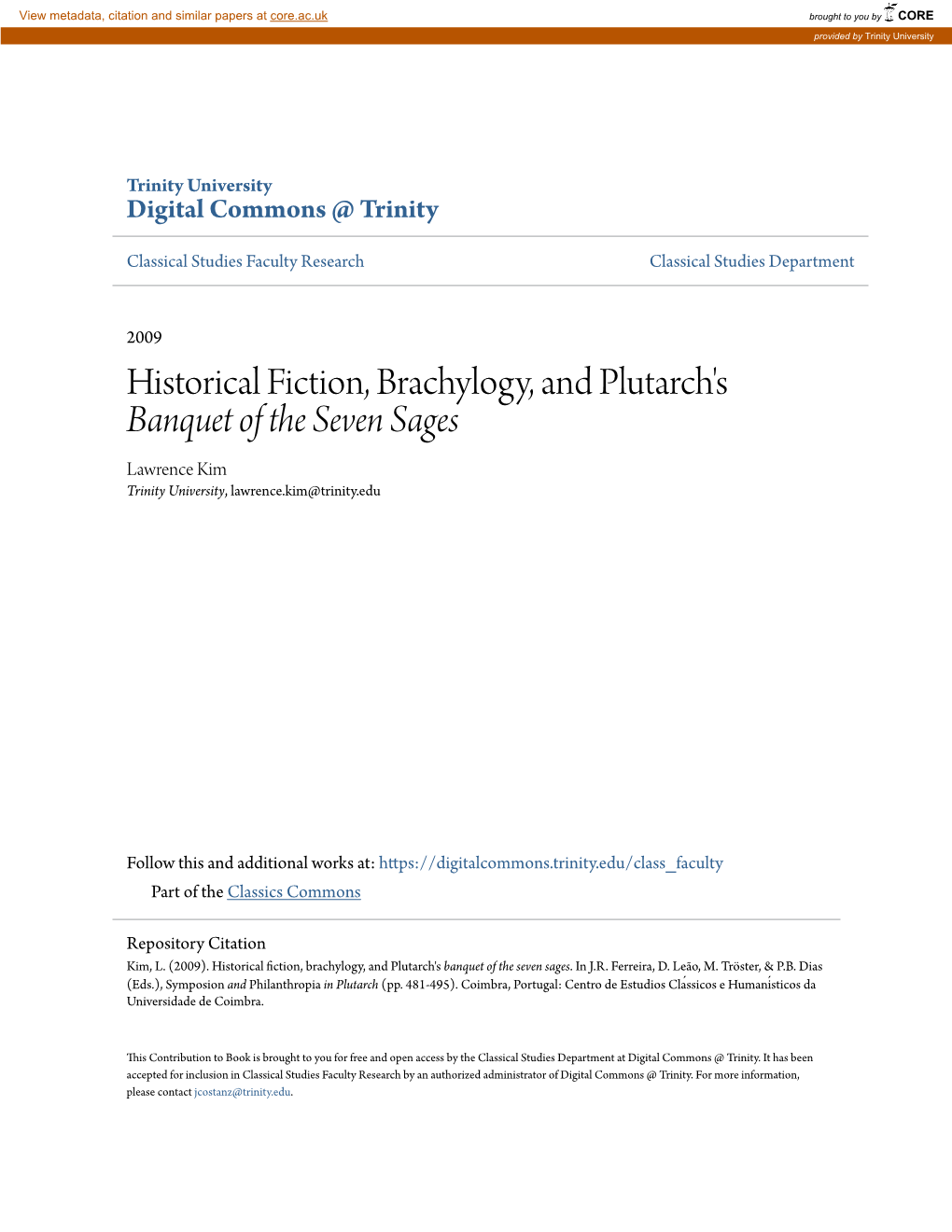Historical Fiction, Brachylogy, and Plutarch's &lt;Em&gt;