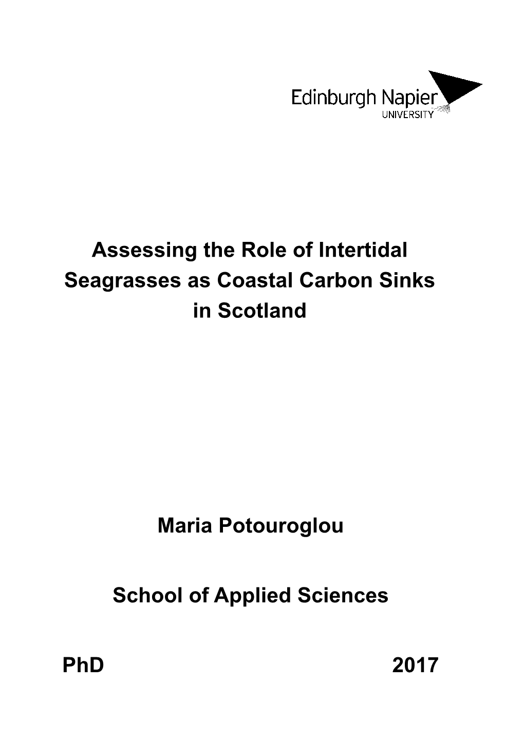 Assessing the Role of Intertidal Seagrasses As Coastal Carbon Sinks in Scotland