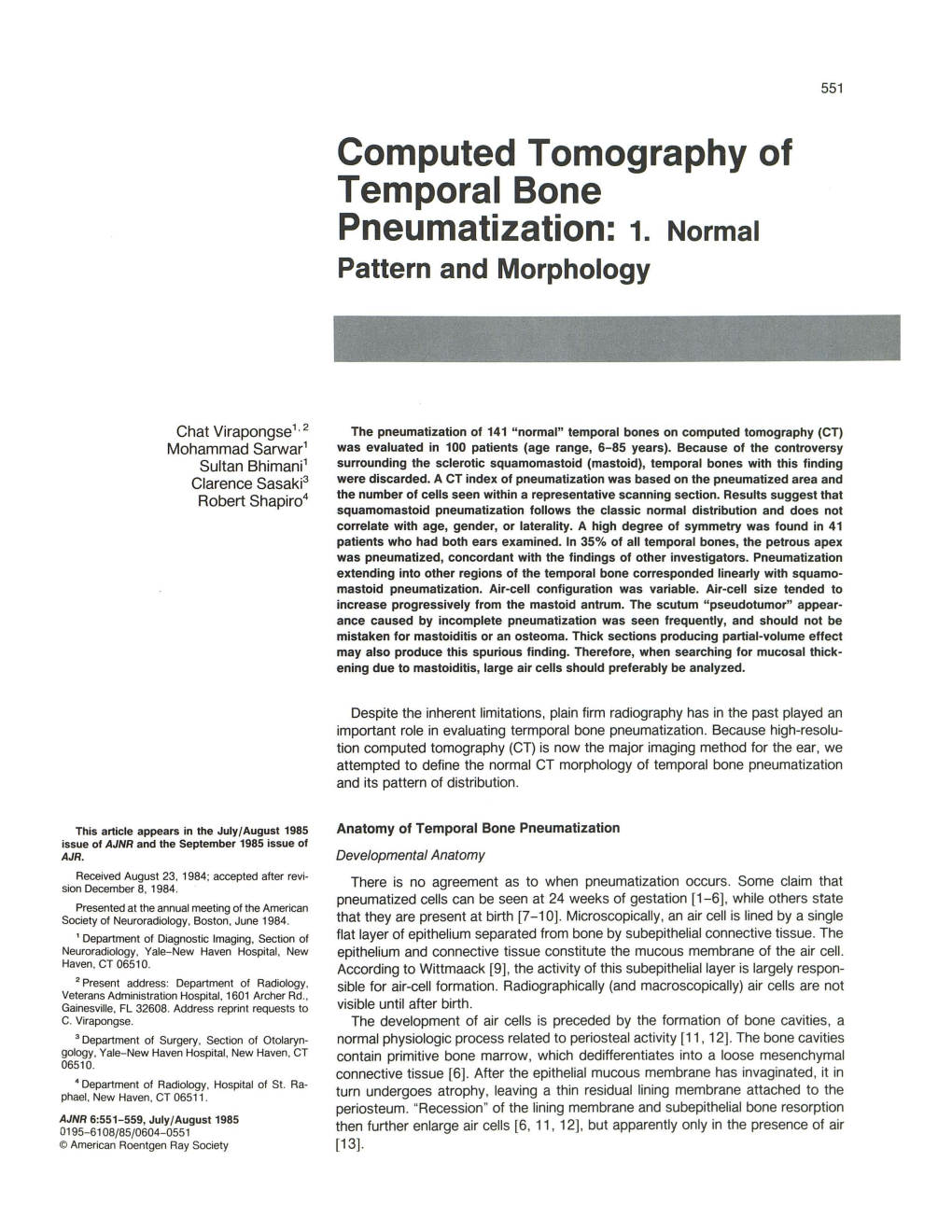 Computed Tomography of Temporal Bone Pneumatization: 1. Normal Pattern and Morphology