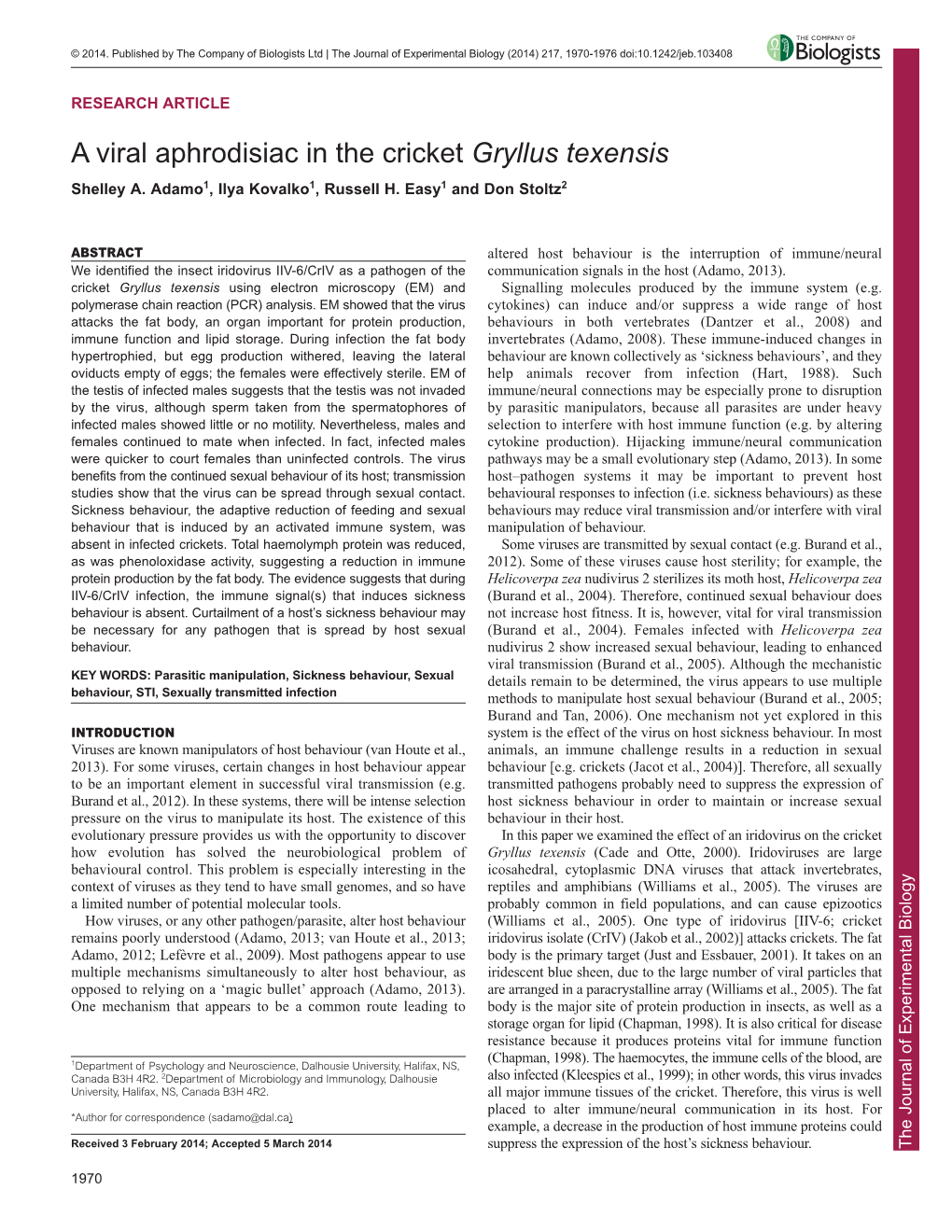 A Viral Aphrodisiac in the Cricket Gryllus Texensis