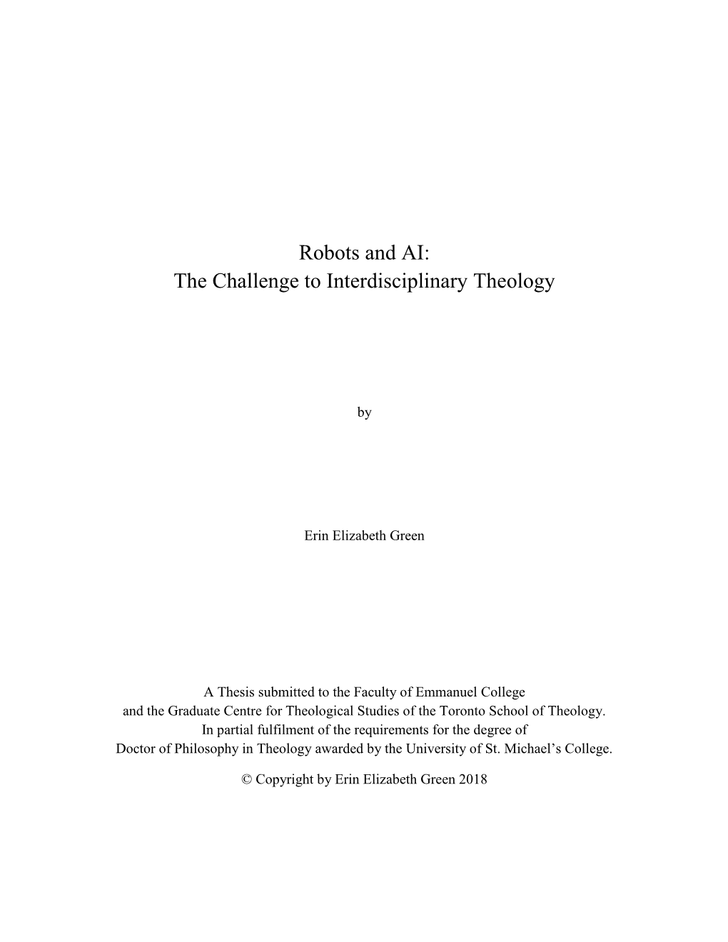 Robots and AI: the Challenge to Interdisciplinary Theology