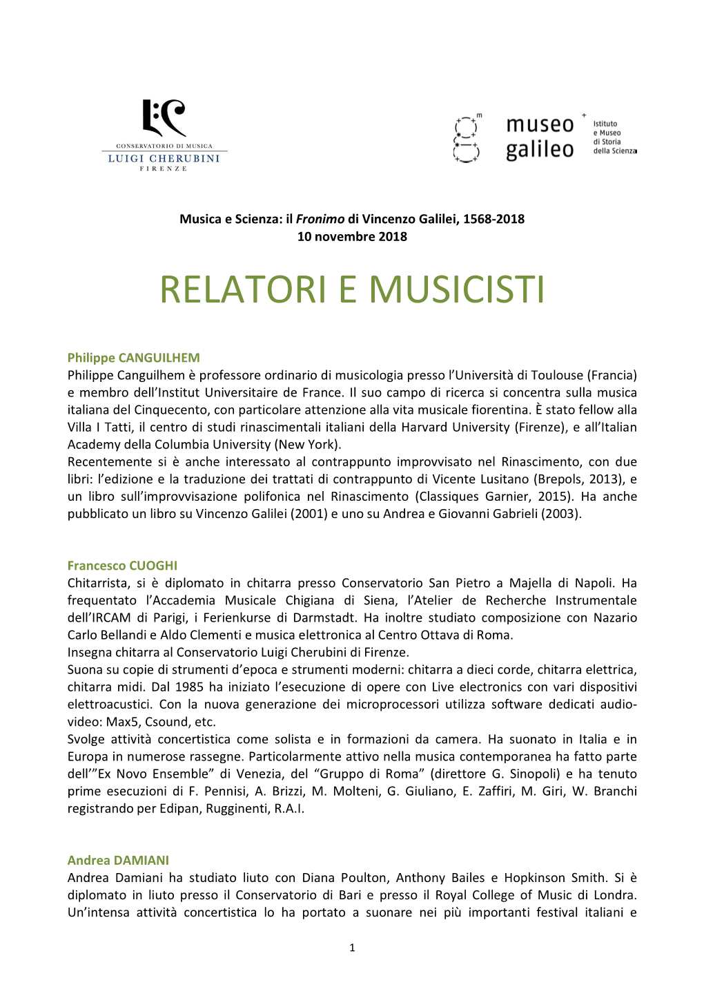 Relatori E Musicisti