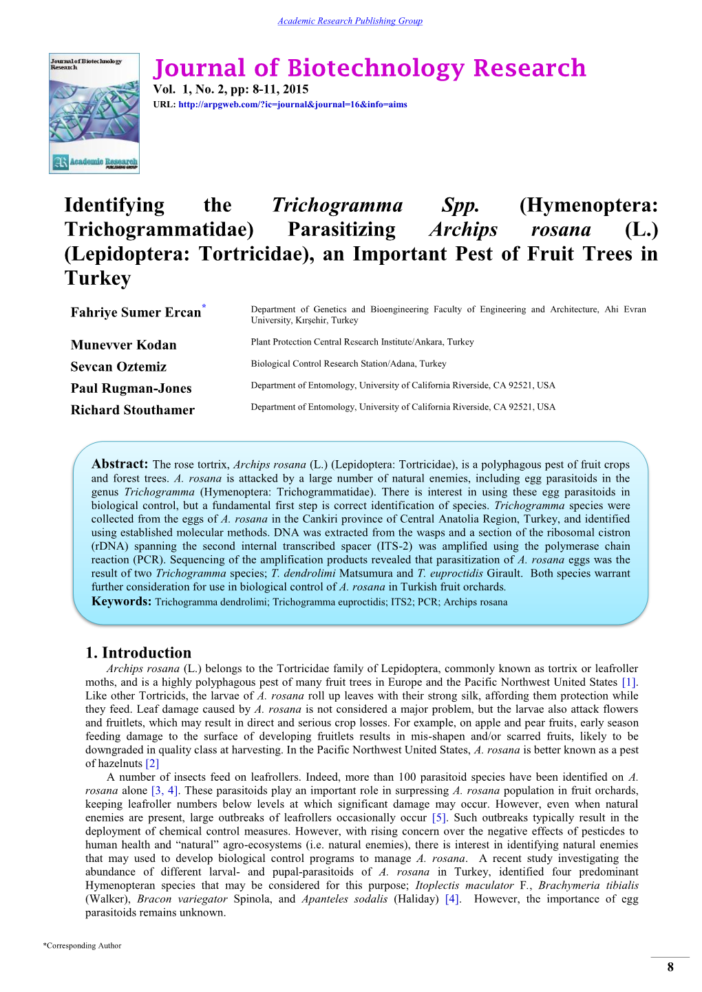 Journal of Biotechnology Research Vol