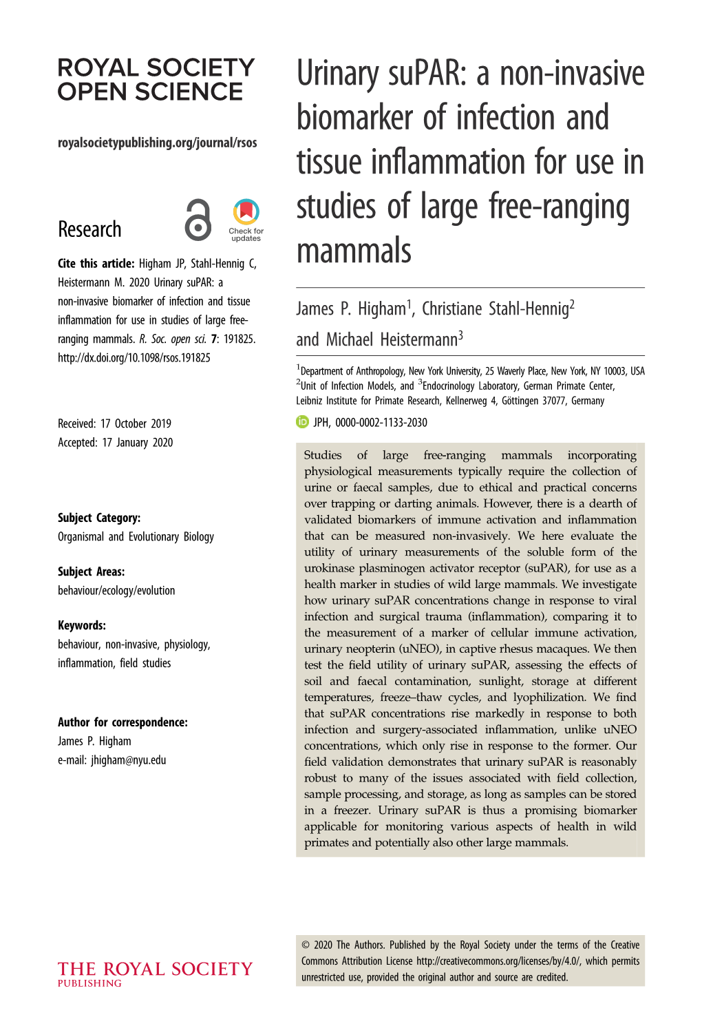 Urinary Supar: a Non-Invasive Biomarker of Infection and Tissue James P