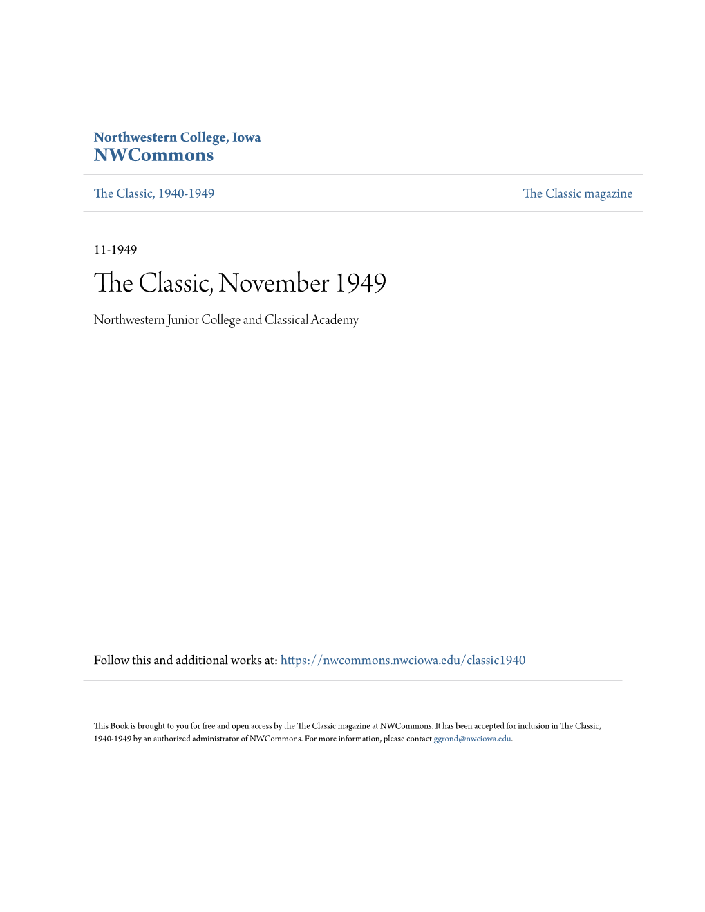 The Classic, November 1949