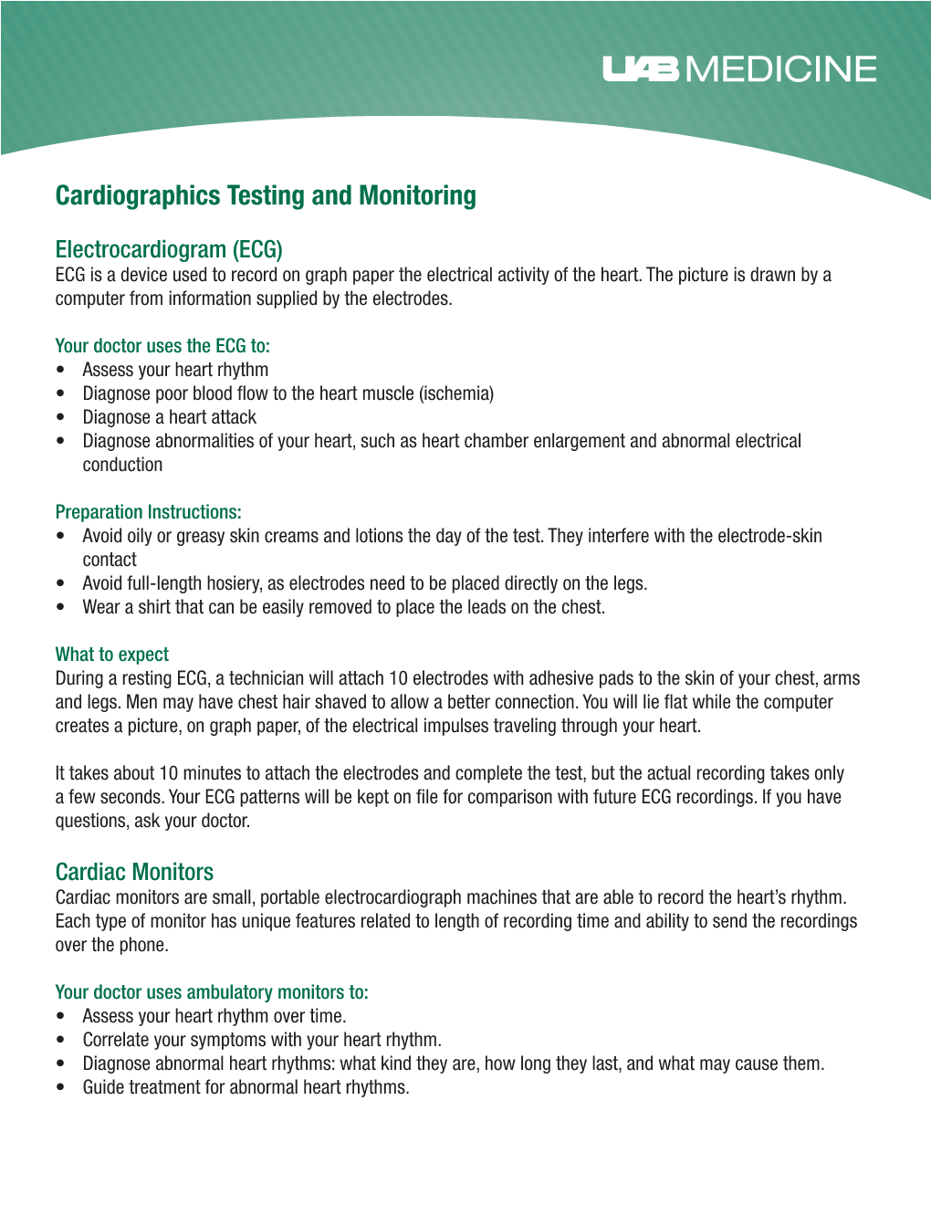 Cardiographics Testing and Monitoring