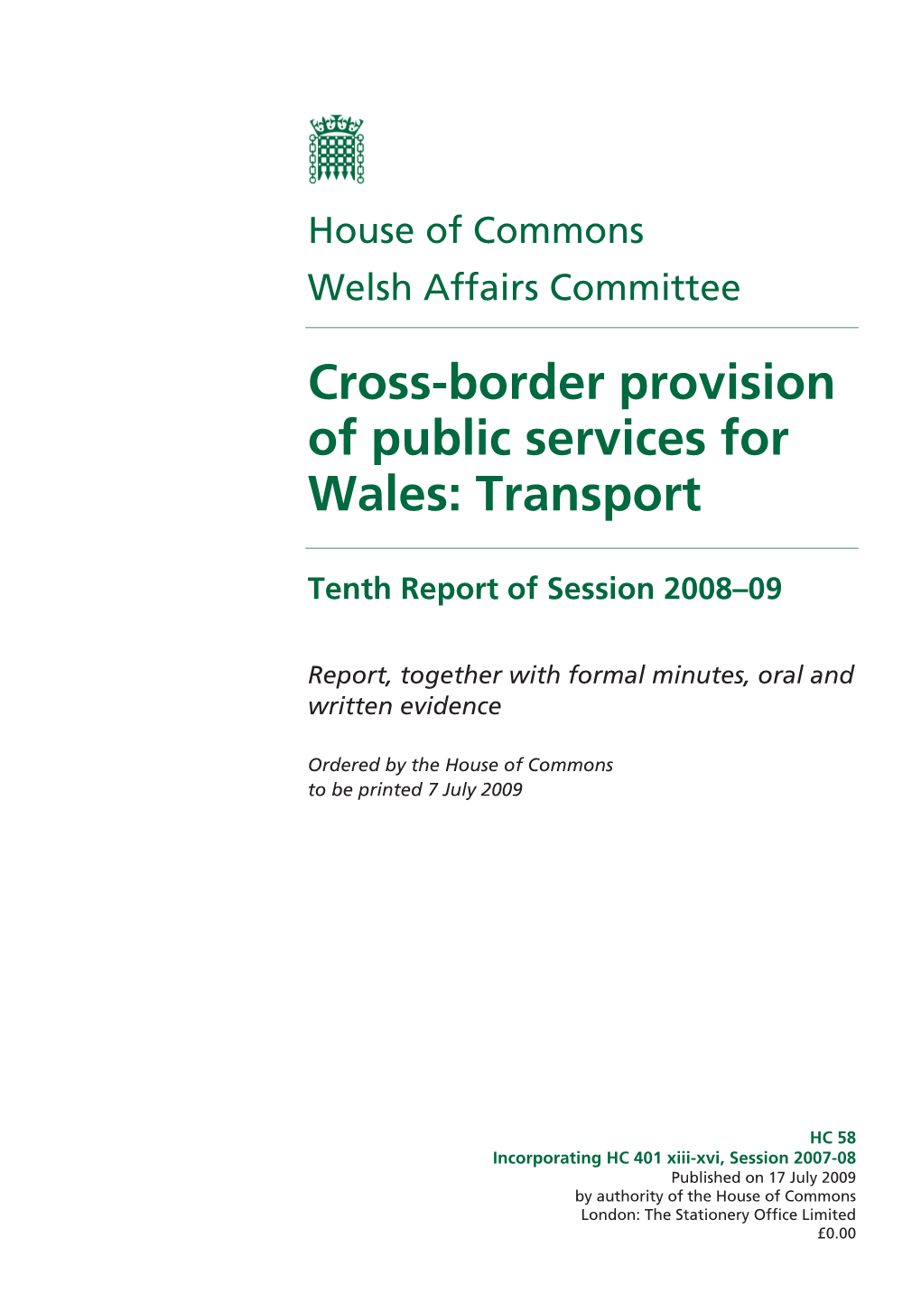 Cross-Border Provision of Public Services for Wales: Transport