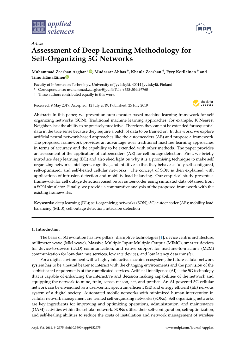 Assessment of Deep Learning Methodology for Self-Organizing 5G Networks