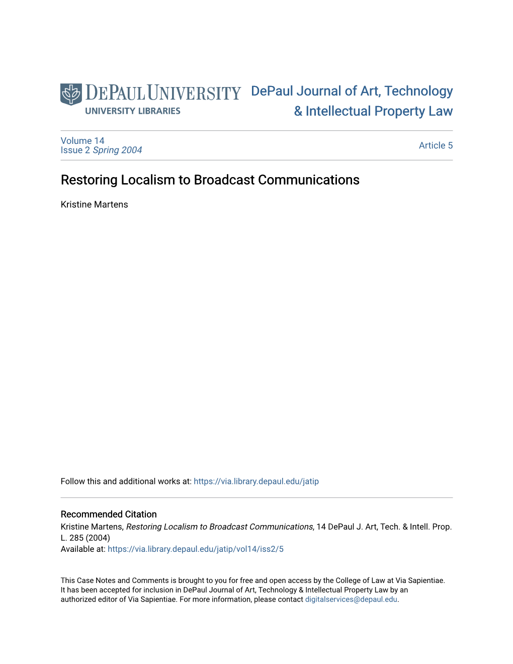 Restoring Localism to Broadcast Communications