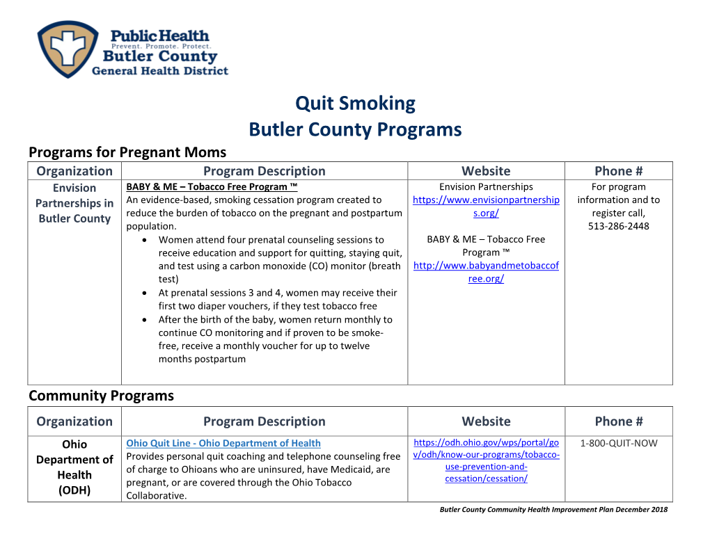 Quit Smoking Butler County Programs