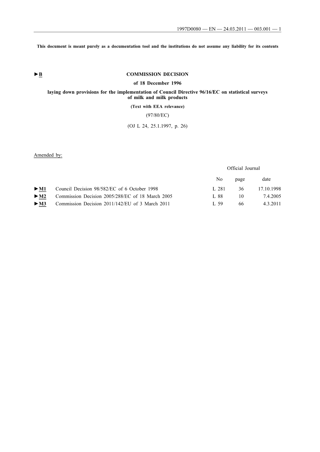 B COMMISSION DECISION of 18 December 1996 Laying