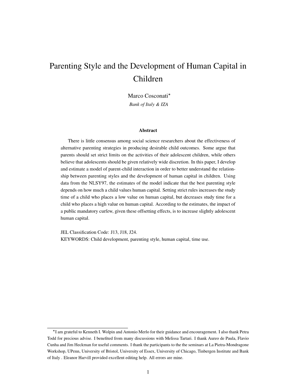 Parenting Style and the Development of Human Capital in Children