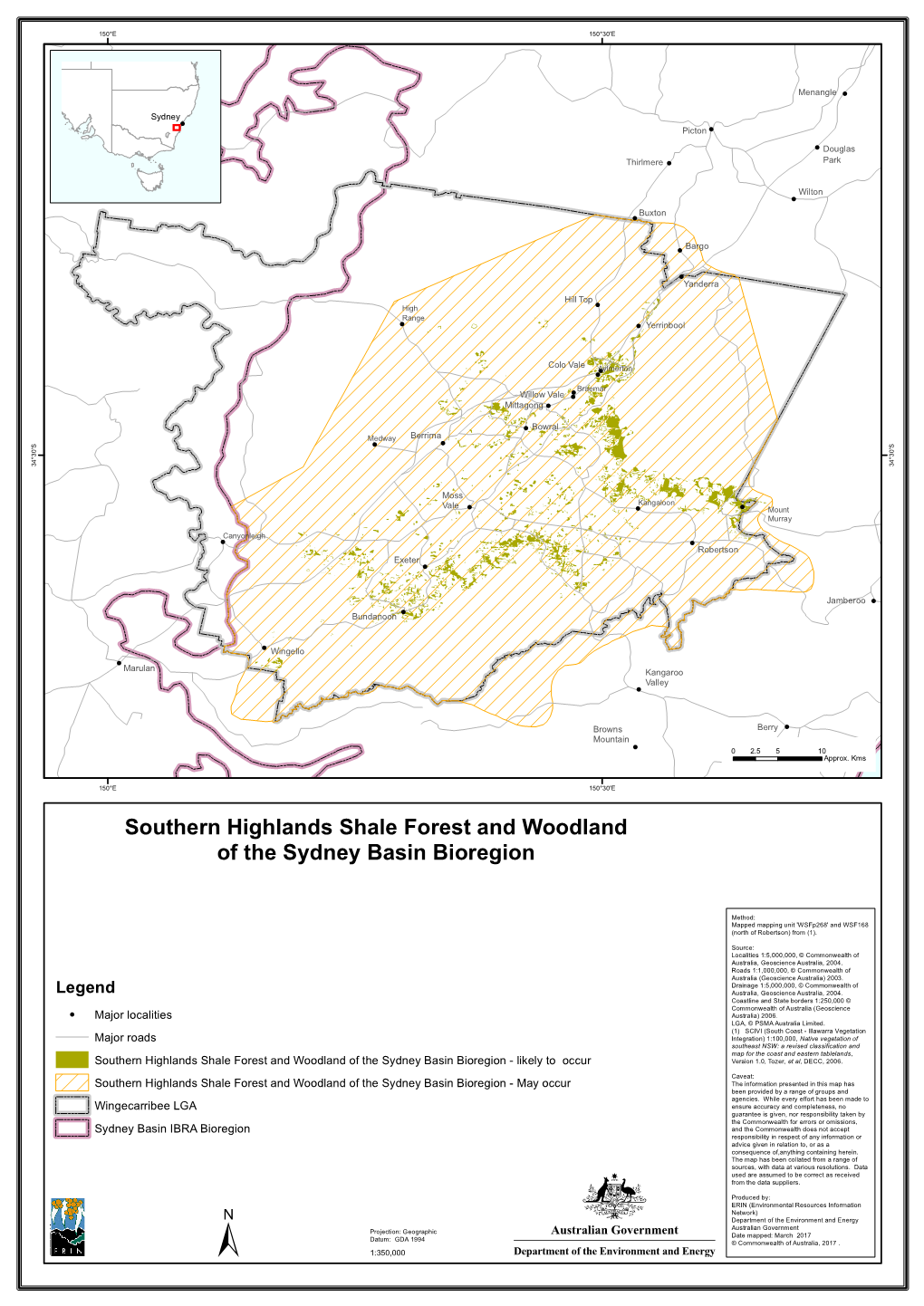 Map of Southern Highlands Shale Forest and Woodland of the Sydney