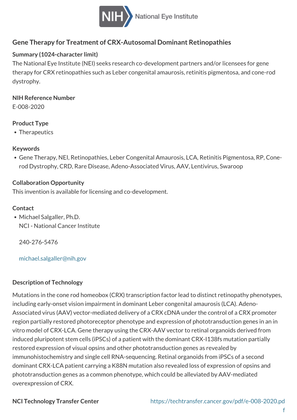 Gene Therapy for Treatment of CRX-Autosomal Dominant