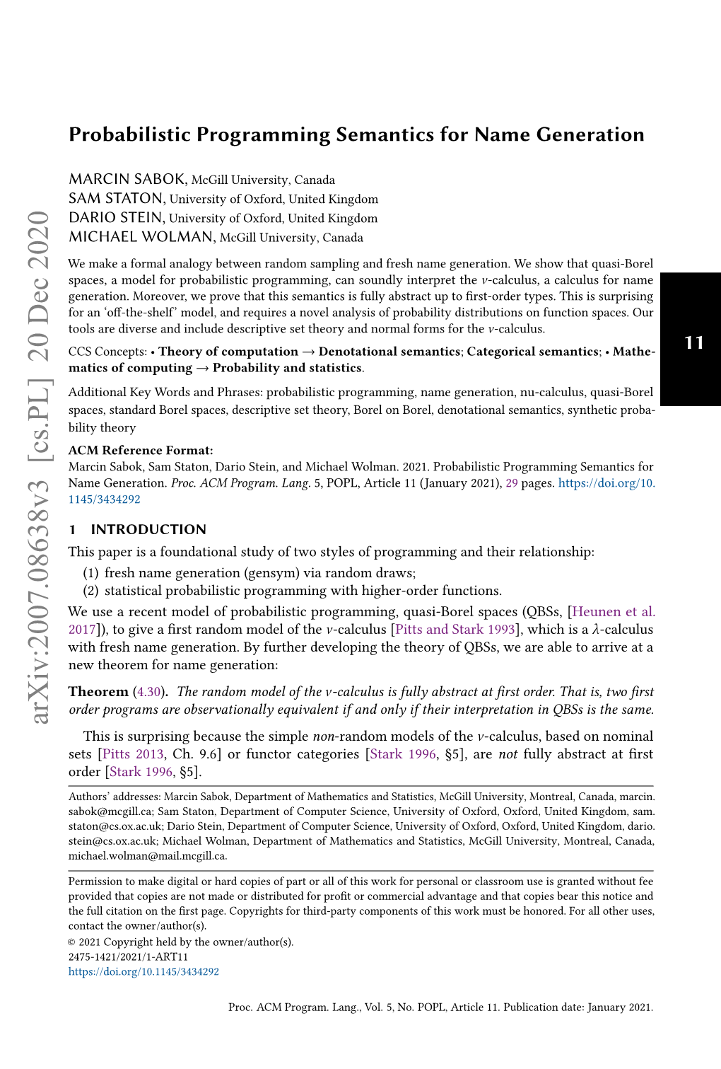 Probabilistic Programming Semantics for Name Generation