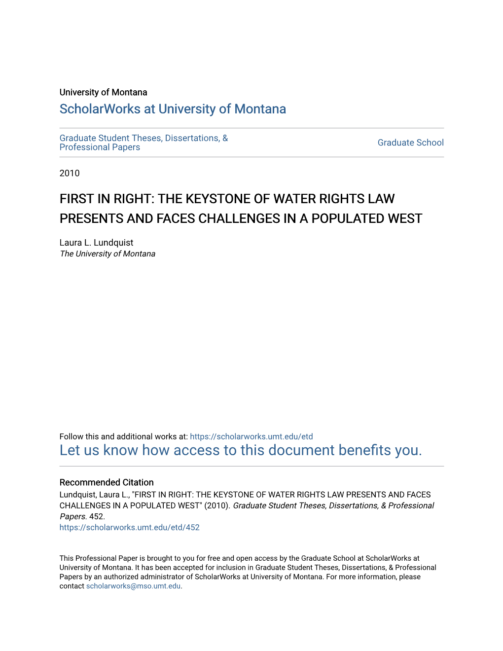 The Keystone of Water Rights Law Presents and Faces Challenges in a Populated West