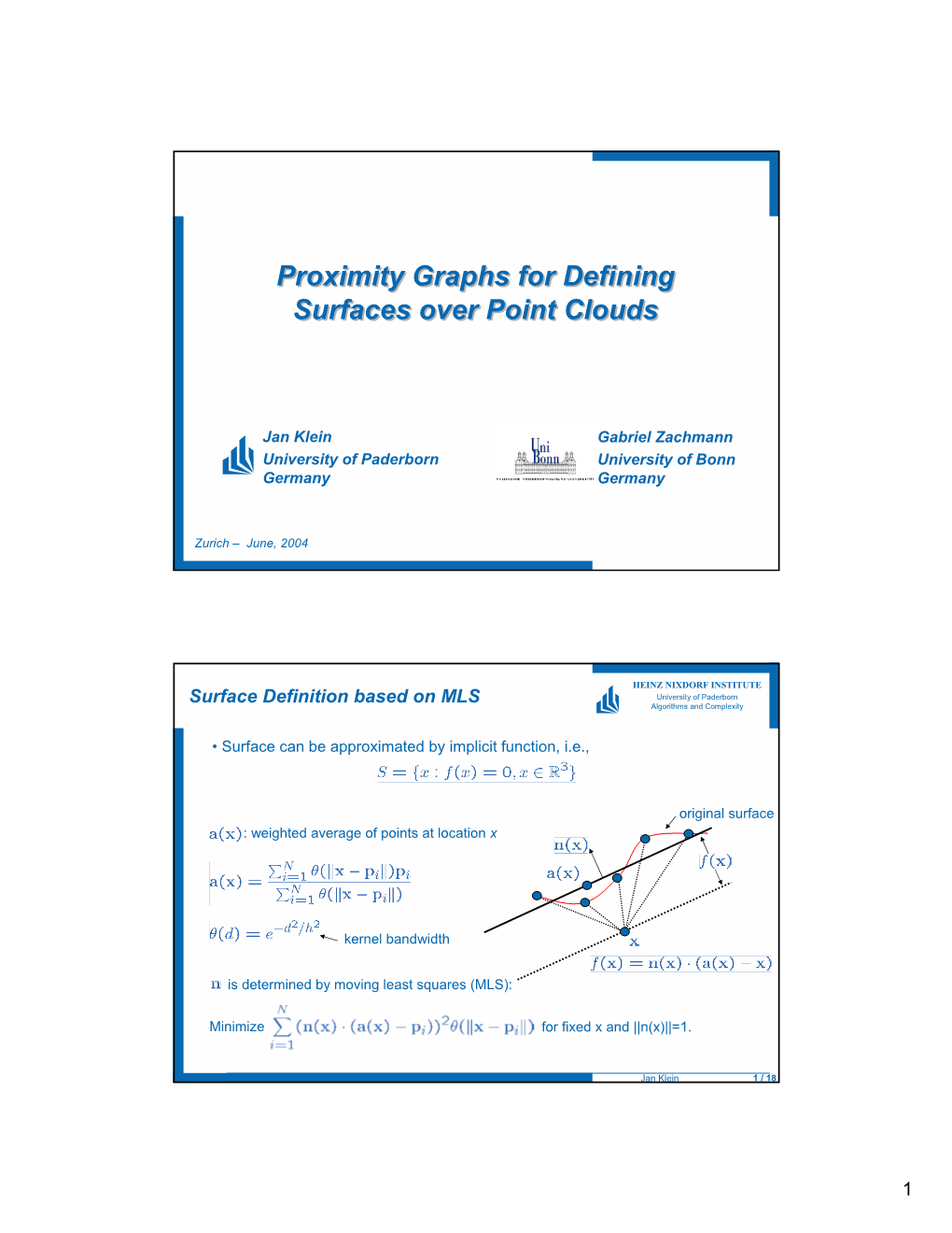 Proximity Graphs for Defining Surfaces Over