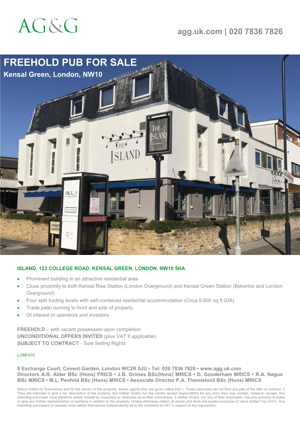 FREEHOLD PUB for SALE Kensal Green, London, NW10