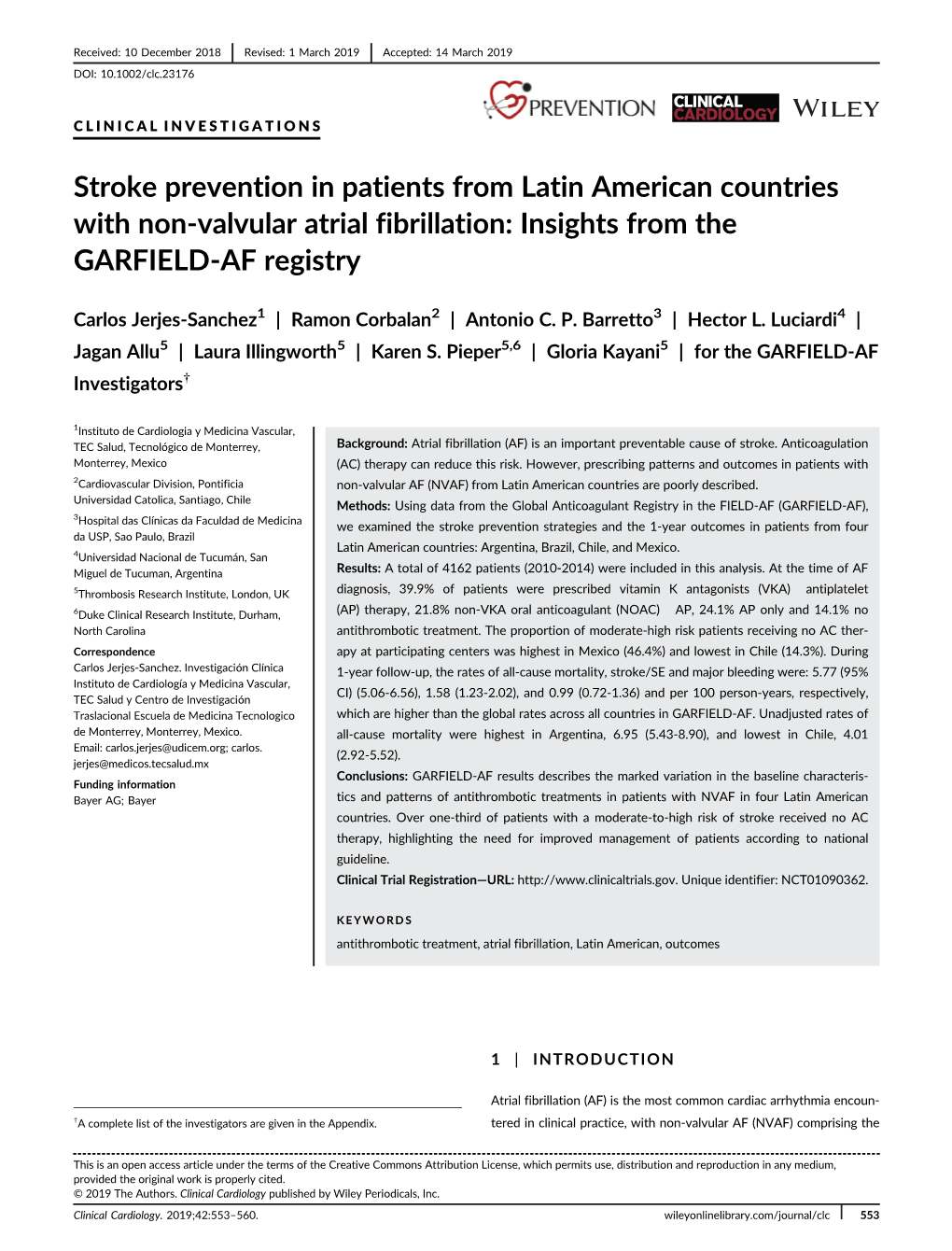 Stroke Prevention in Patients from Latin American Countries with Non-Valvular Atrial Fibrillation: Insights from the GARFIELD-AF Registry