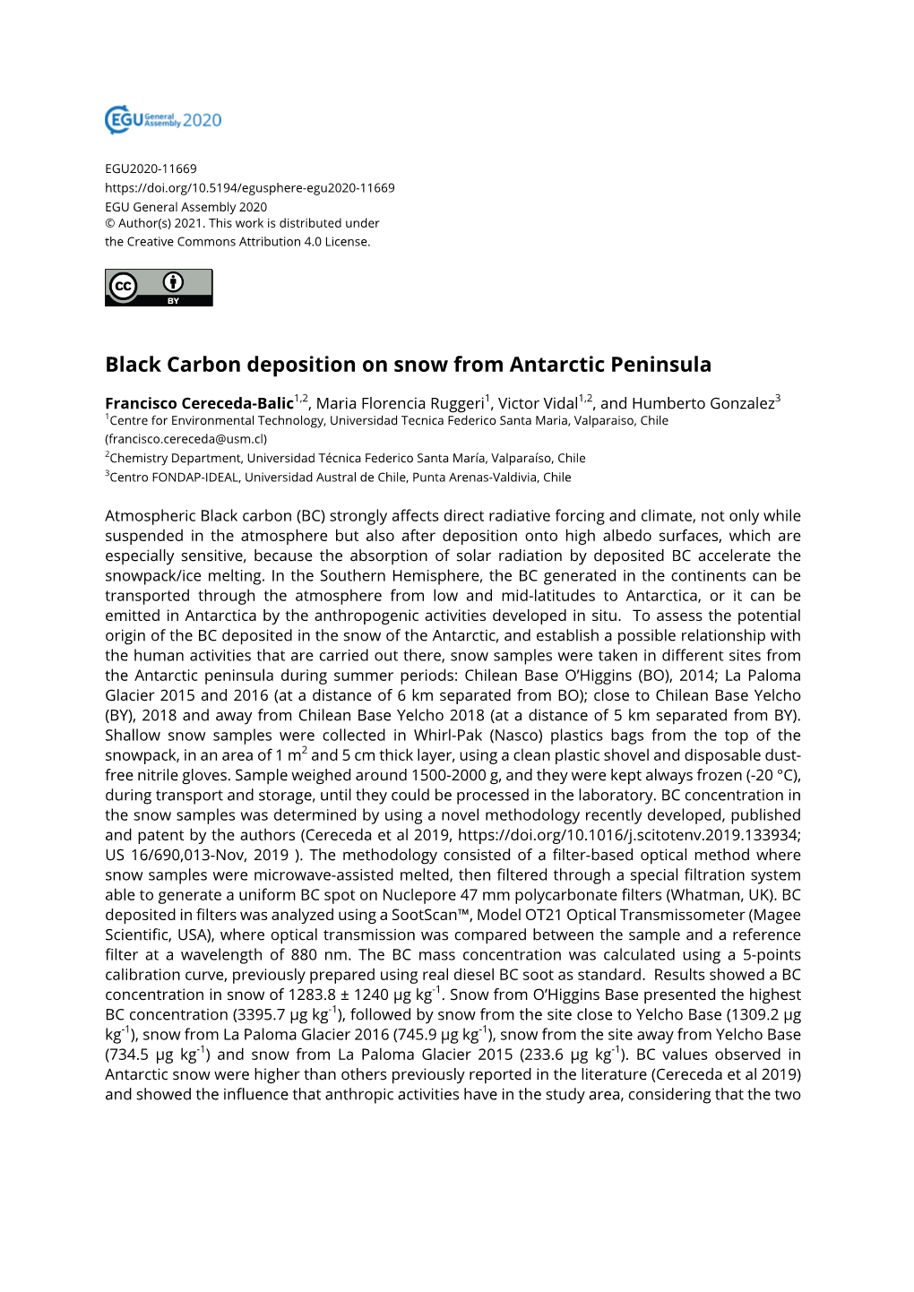 Black Carbon Deposition on Snow from Antarctic Peninsula