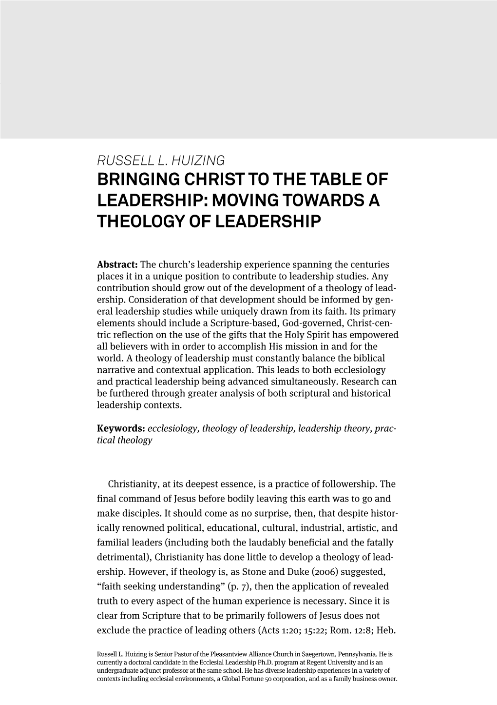 Moving Towards a Theology of Leadership