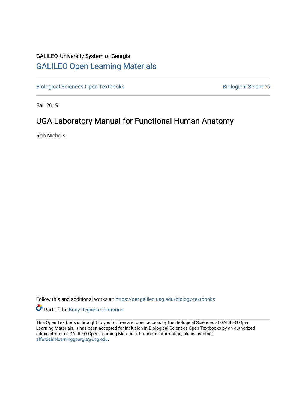 UGA Laboratory Manual for Functional Human Anatomy