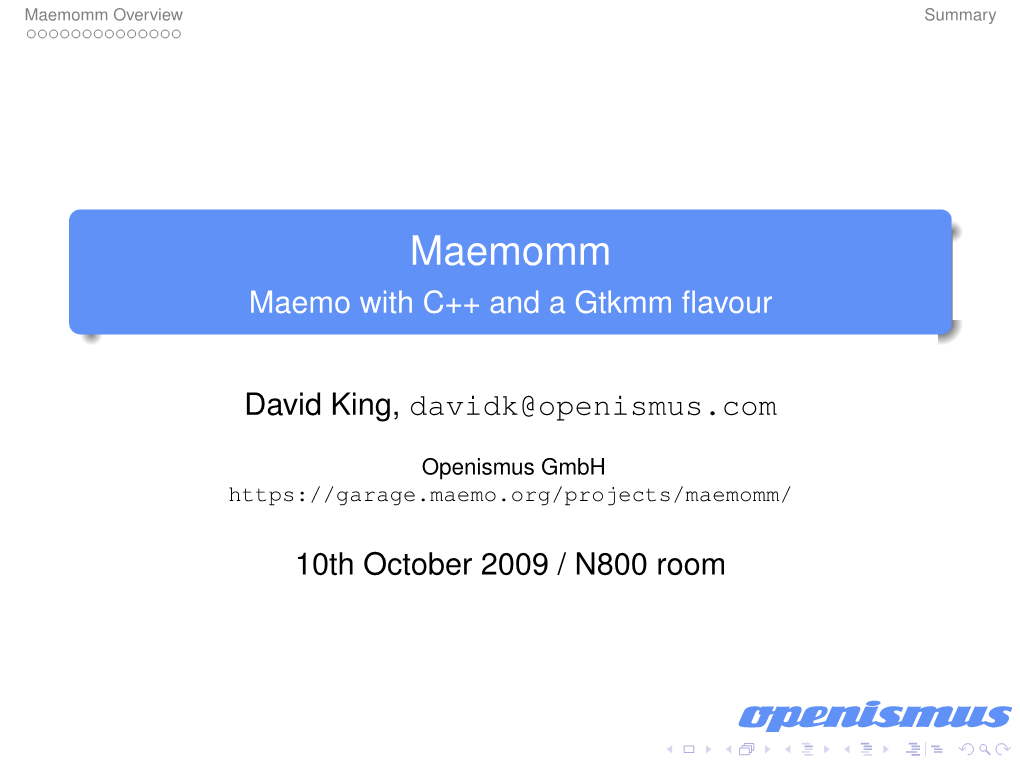 Maemomm Overview Summary