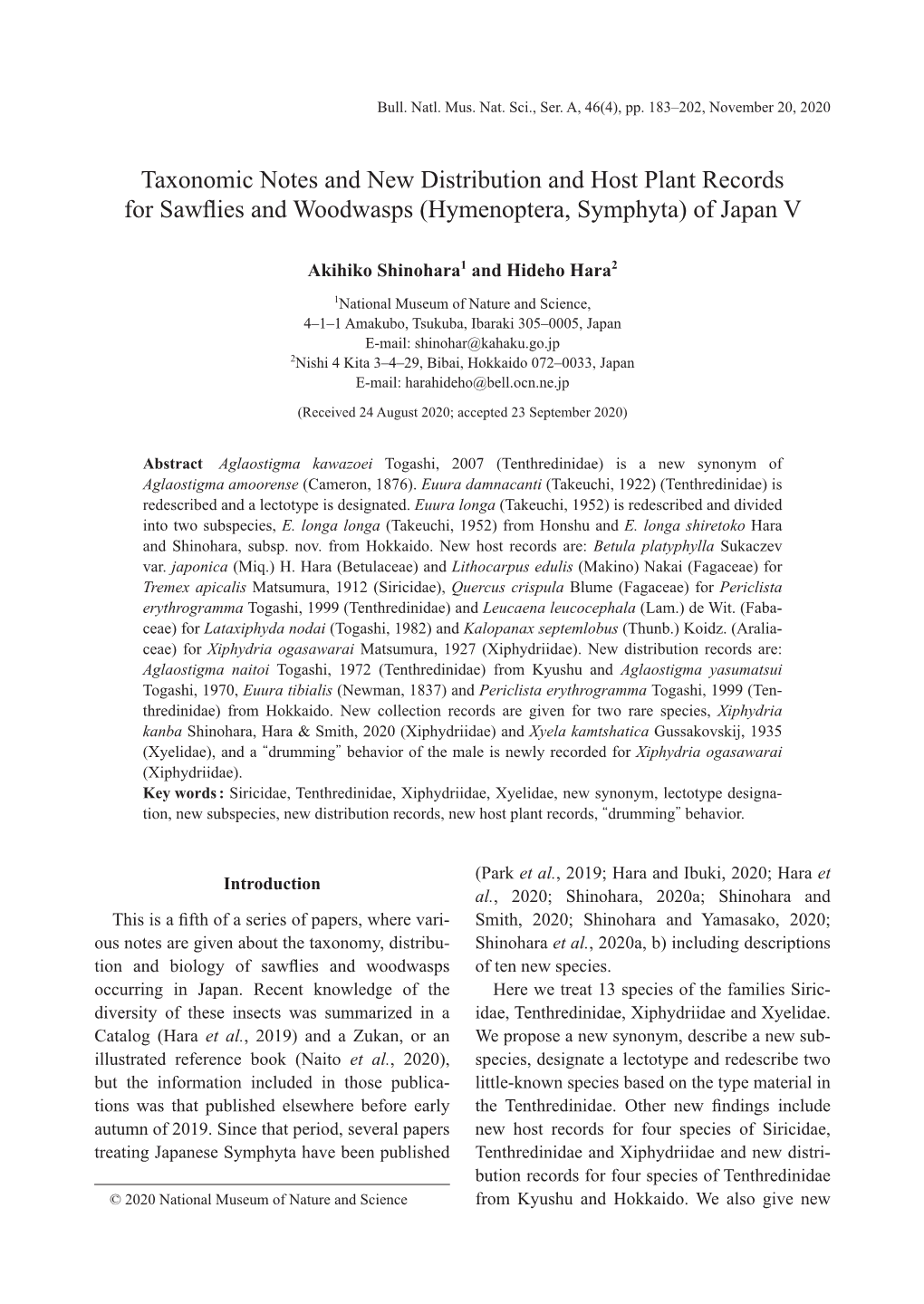 Hymenoptera, Symphyta) of Japan V