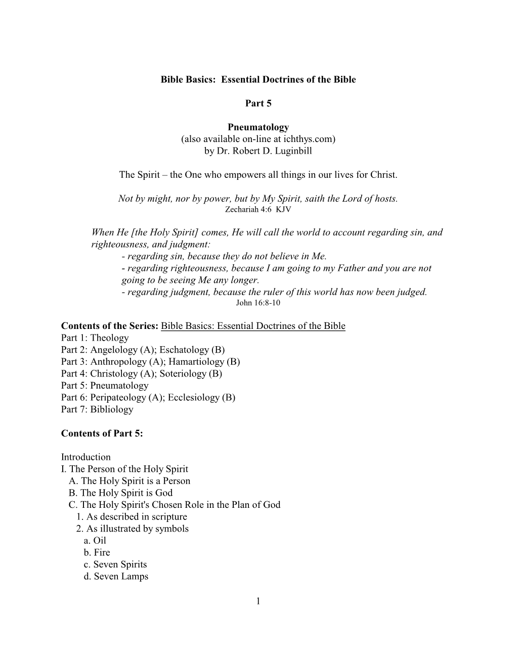 Bible Basics: Essential Doctrines of the Bible Part 5 Pneumatology (Also