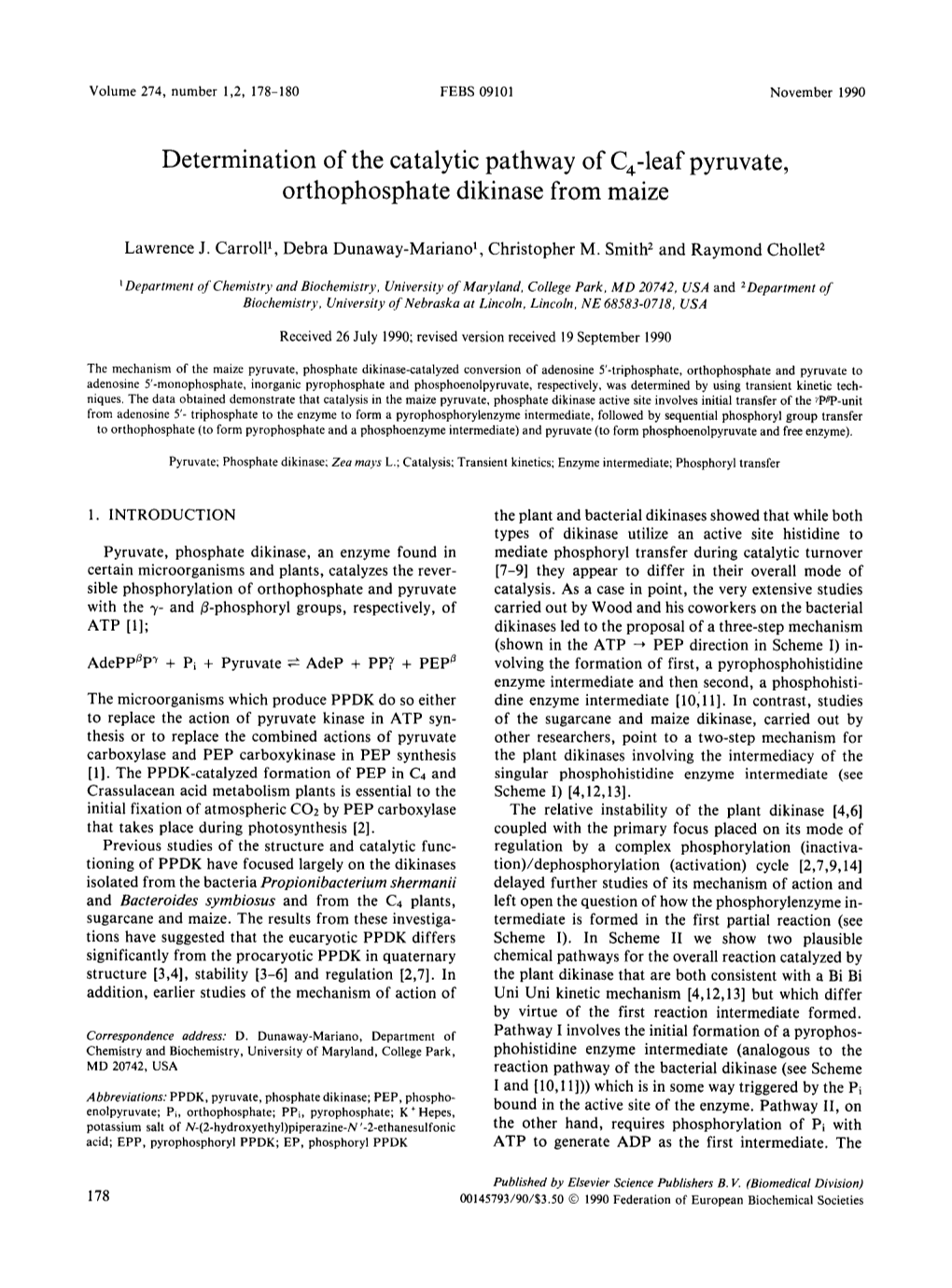 Determination of the Catalytic Pathway of C4-1Eaf Pyruvate, Orthophosphate Dikinase from Maize