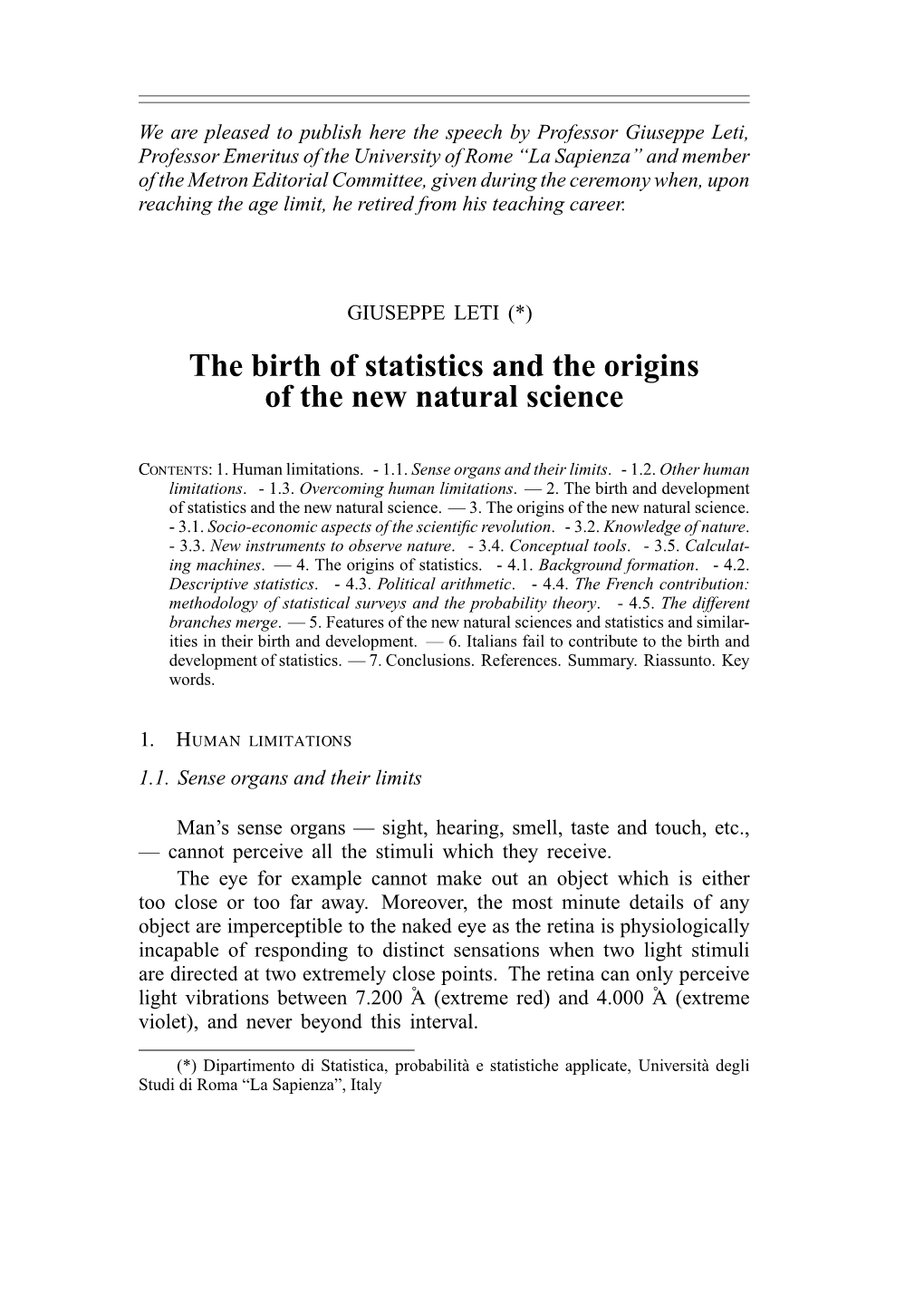 The Birth of Statistics and the Origins of the New Natural Science