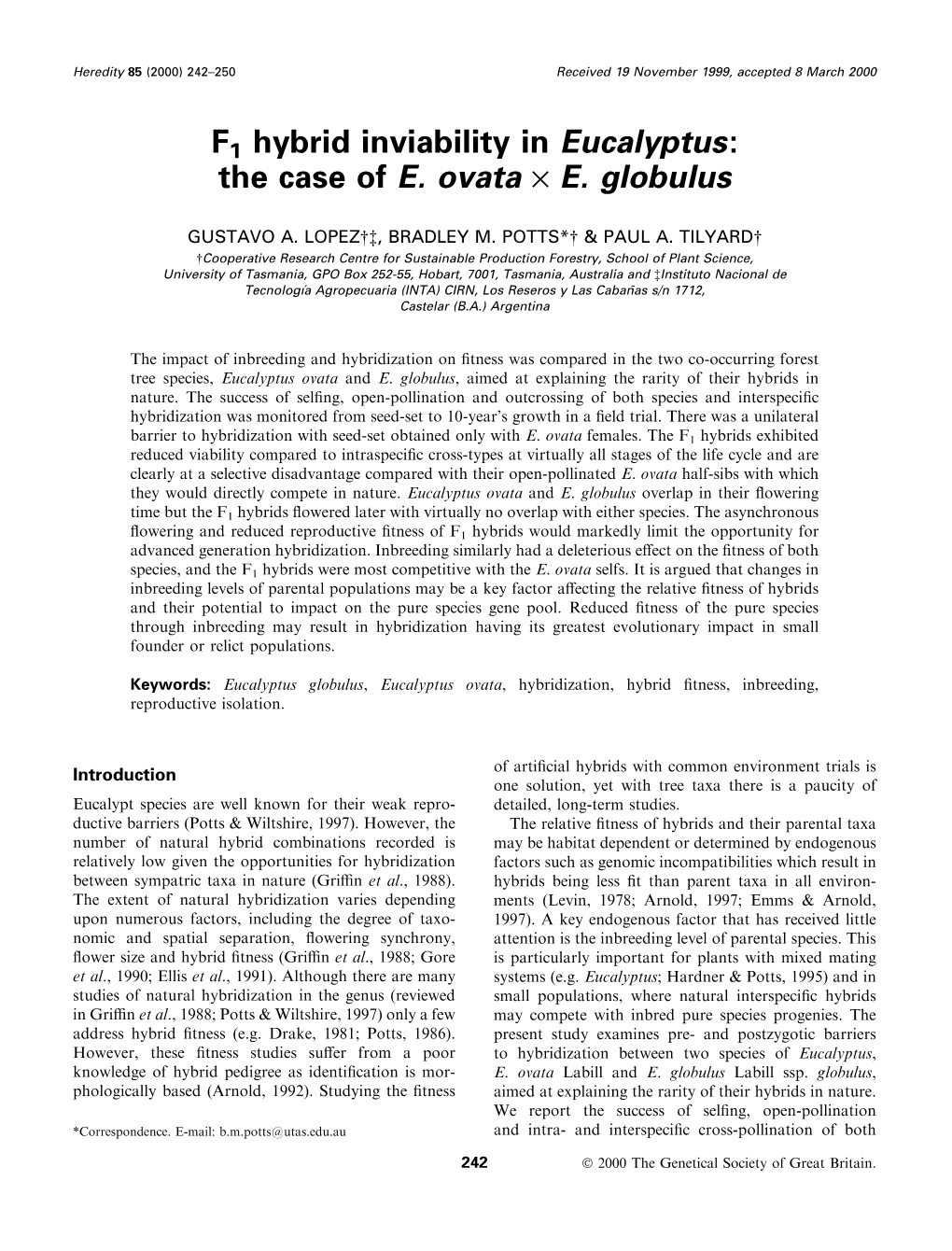 F1 Hybrid Inviability in Eucalyptus: the Case of E