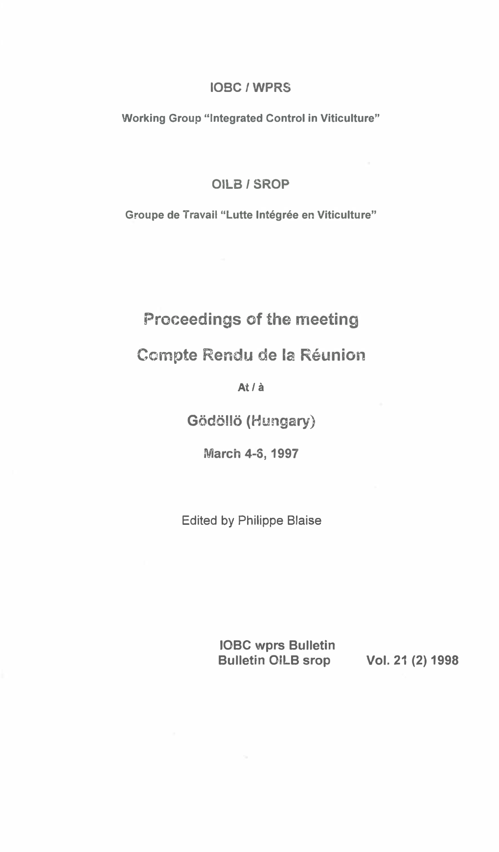 Proceedings of the Meeting Compte Rendu De La Reunion