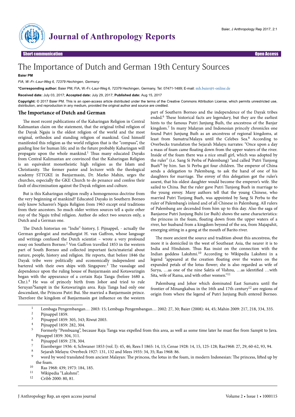 The Importance of Dutch and German 19Th Century Sources