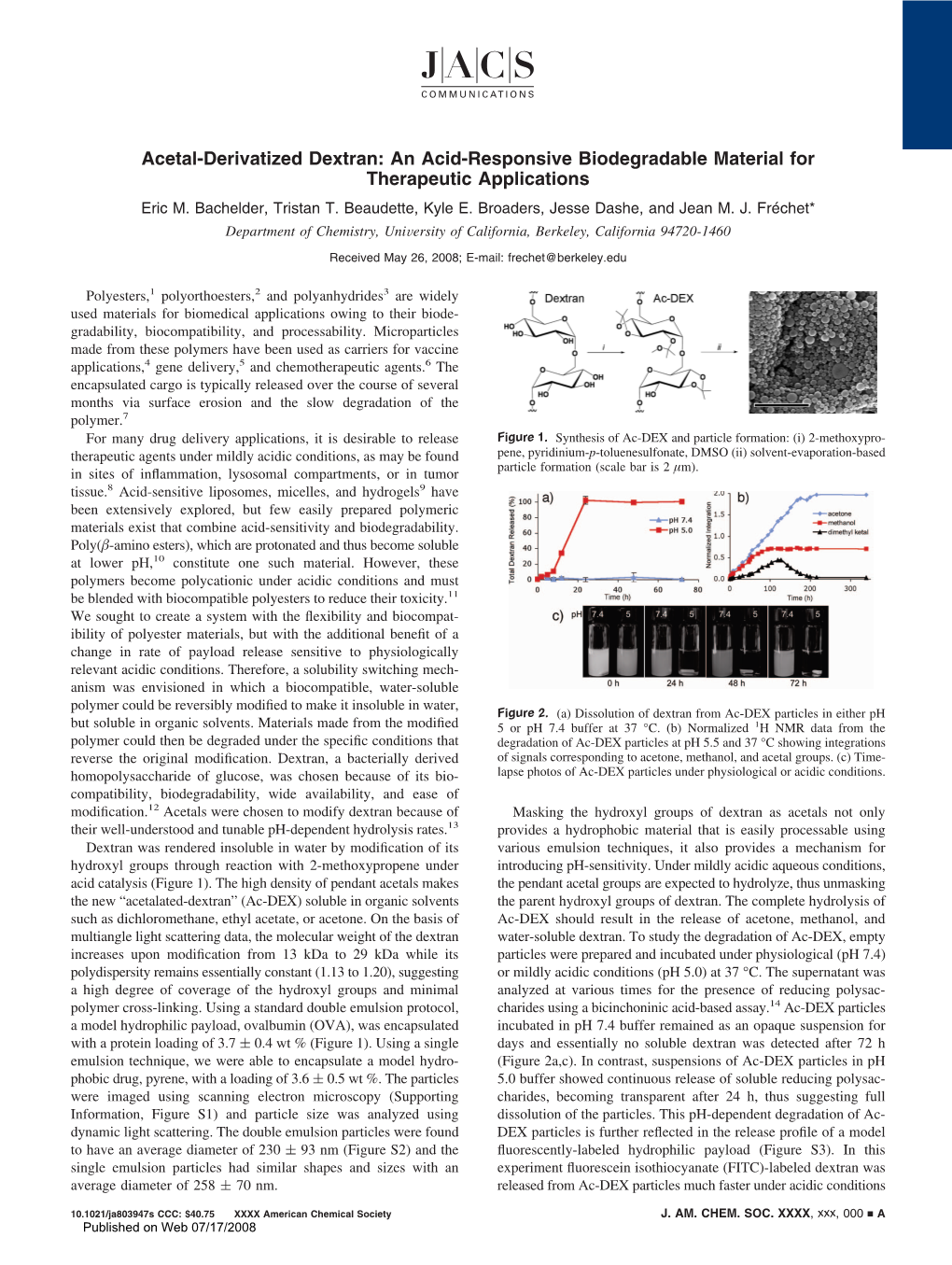 Acetal-Derivatized Dextran: an Acid-Responsive Biodegradable Material for Therapeutic Applications Eric M