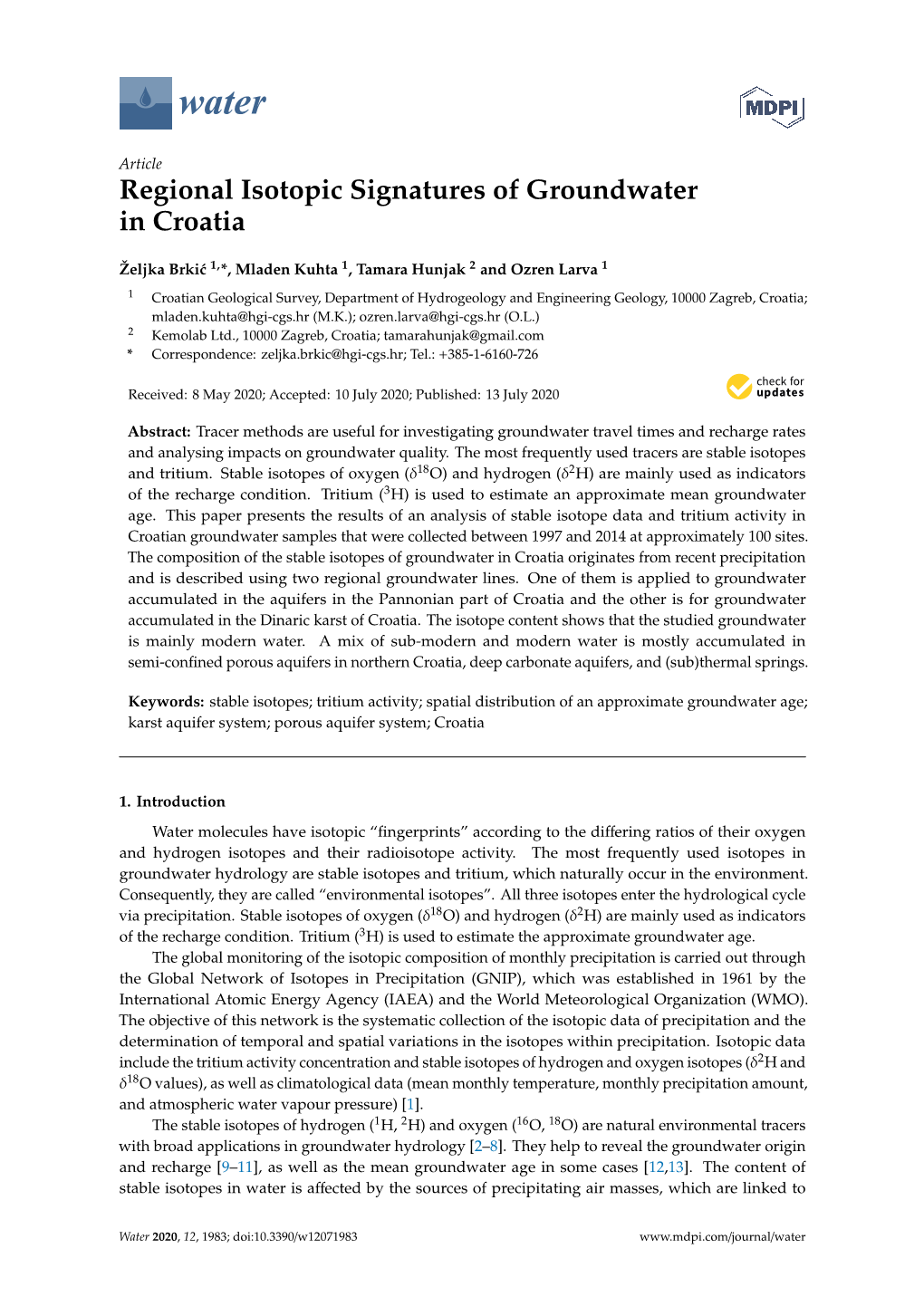 Regional Isotopic Signatures of Groundwater in Croatia